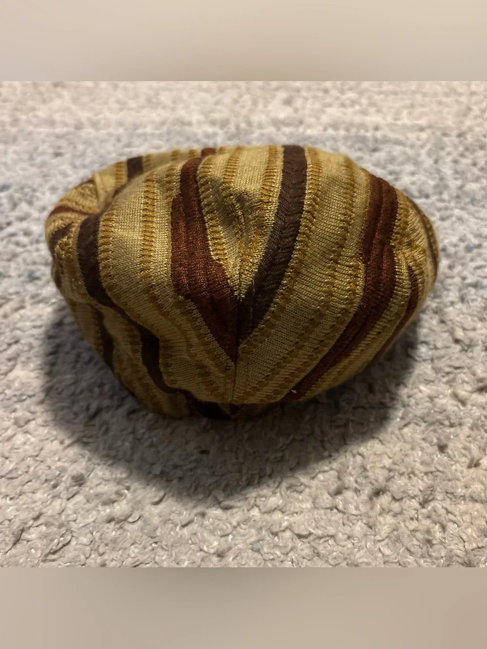 Silversilk Earth Tone Striped Textured Knit Flat Cap Newsboy Hat Size Big